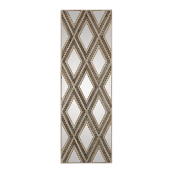 Tahira - Geometric Argyle Pattern Wall Mirror - Light Brown