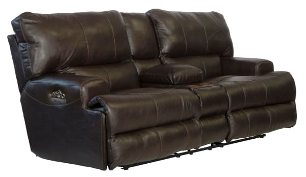 Wembley - Italian Leather Power Lay Flat Reclining Console Loveseat With Power Adjustable Headrest - Chocolate