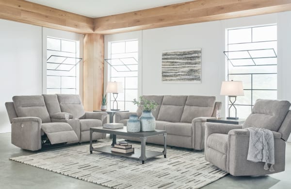 Barnsana - Ash - 3 Pc. - Power Reclining Sofa, Power Reclining Loveseat, Power Rocker Recliner