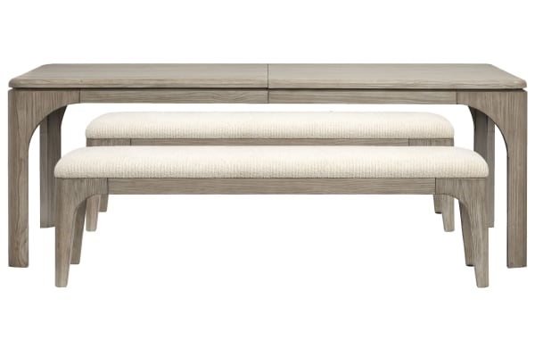 Braelyn - Extendable Rectangular Dining Table With 2 Benches - Dorian Gray / Beige