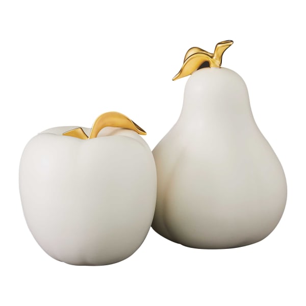 Apple And Pear - Sculptures (Set of 2) - Gold / White