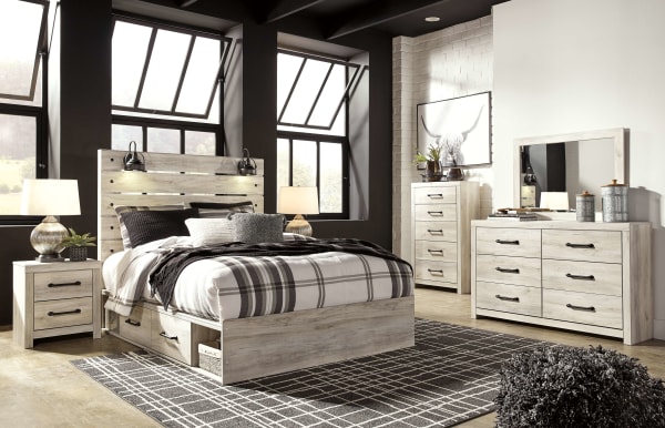 Cambeck - Whitewash - 7 Pc. - Dresser, Mirror, Queen Panel Bed With 4 Storage Drawers