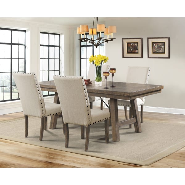 Jax - 5 Piece Dining Set-Table, 4 Upholstered Side Chairs - Dark Walnut
