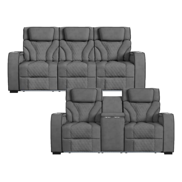 Blitz - 2 Piece Living Room Set (Sofa & Loveseat) - Simba Slate And Black Welt