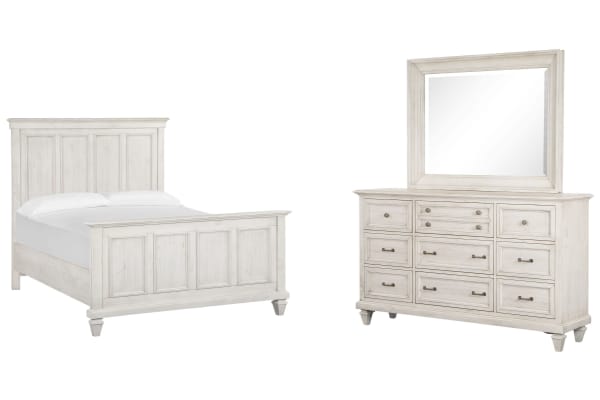 Newport - King Panel Bed And Drawer Dresser With Landscape Mirror - Alabaster