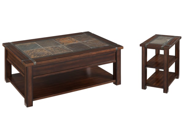 Roanoke - Rectangular Lift Top Cocktail Table With Chairside End Table - Cherry And Slate