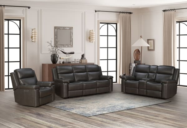 Leon - Power Sofa Recliner With Power Headrest, Power Lumbar, Heat And Massage (Dropdown Table With Smart Tabletop Control? - Smokey Gray