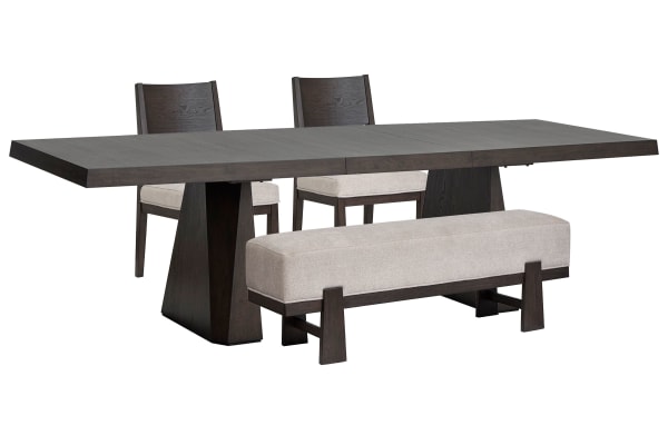 Tauren - Extendable Double Pedestal Dining Table With 2 Side Chairs And Bench - Coffee Bean / Beige