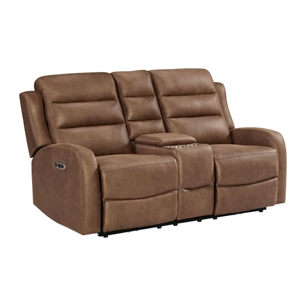 Avanti - PU Power Motion Loveseat With Power Motion Head Recliner & Console - Whiskers Brown