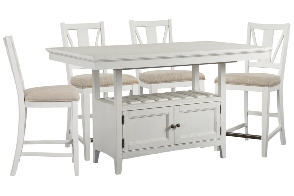 Heron Cove - Extendable Counter Height Dining Table With 4 Counter Chairs - Chalk White And Dovetail Gray
