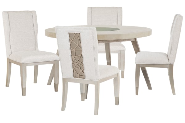 Lenox - Round Dining Table With 4 Host Chairs - Acadia White