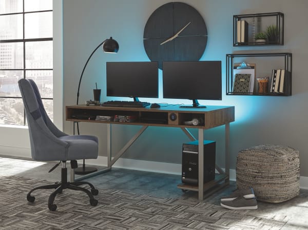 Barolli - Gunmetal - 2 Pc. - Gaming Desk with USB Charging Port, Swivel Gaming Chair