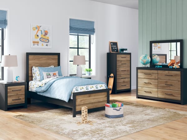 Vertani - Black - 4 Pc. - Dresser, Mirror, Twin Panel Bed