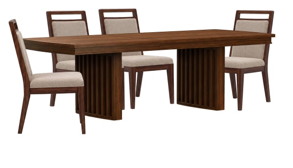 Reena - Extendable Trestle Dining Table With 4 Side Chairs - Rich Brown / Beige
