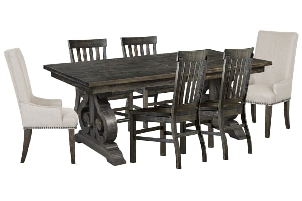 Bellamy - Extendable Rectangular Dining Table With 4 Side Chairs And 2 Host Chairs - Peppercorn / Beige