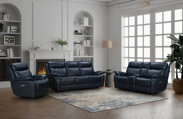 Sandover - Console Loveseat With Power Recline, Power Headrests And Power Lumber - Navy