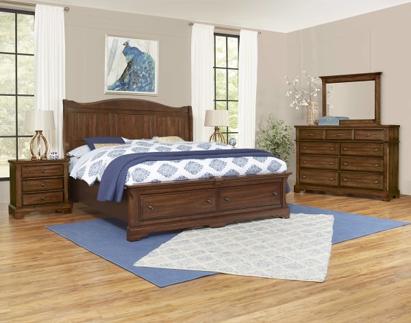 Heritage Queen Sleigh Bed with Footboard Storage Amish on Cherry Solids