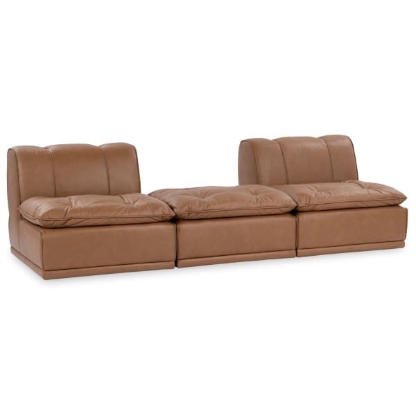Haven - Leather 3 Piece Modular Sofa With Ottoman - Toffee Brown