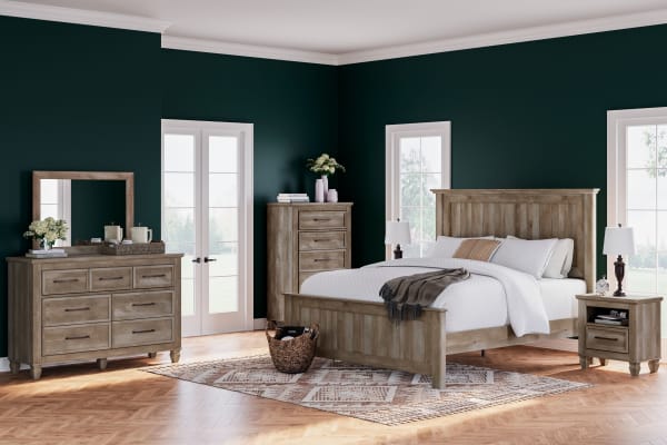 Yarbeck - Sand - 6 Pc. - Dresser, Mirror, Chest, King Panel Bed