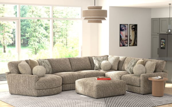 Turner - 5 Piece Sectional With LSF Cuddler With Cocktail Ottoman - Mushroom