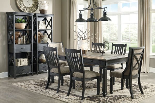 Tyler Creek - Dark Gray - 9 Pc. - Dining Room Table, 4 Side Chairs, 2 Upholstered Side Chairs, 2 Cabinets