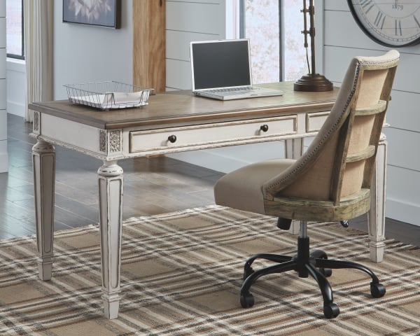 Realyn - White/Brown - 2 Pc. - Home Office Desk, Swivel Desk Chair
