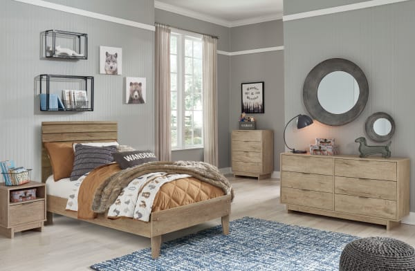 Oliah - Natural - 3 Pc. - Dresser, Twin Panel Platform Bed