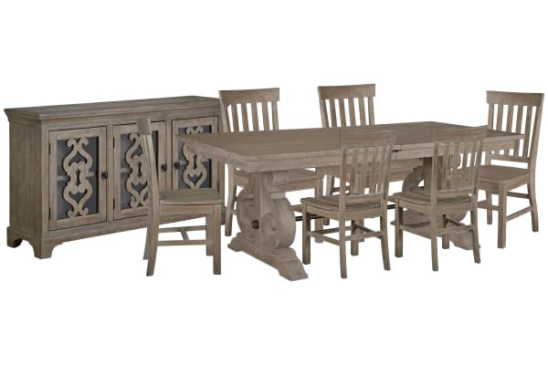 Tinley Park - Extendable Rectangular Dining Table With 6 Side Chairs And Server - Dove Tail Gray