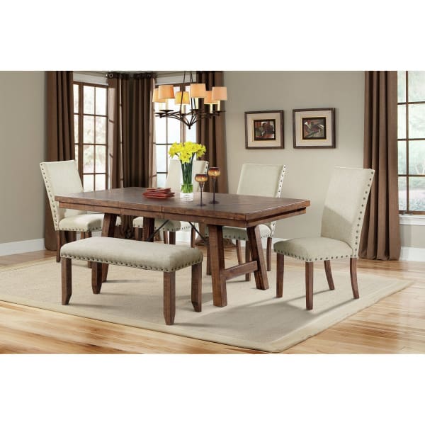 Jax - 6 Piece Dining Set, Table, 4 Upholstered Side Chairs & Bench - Dark Walnut