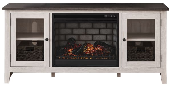 Dorrinson - 60" TV Stand With Faux Firebrick Fireplace Insert - White / Black / Gray