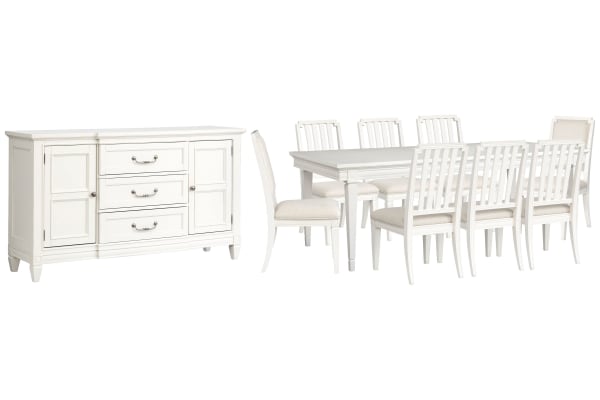 Willowbrook - Extendable Rectangular Dining Table With 6 Side Chairs, 2 Upholstered Side Chairs And Buffet - Egg Shell White