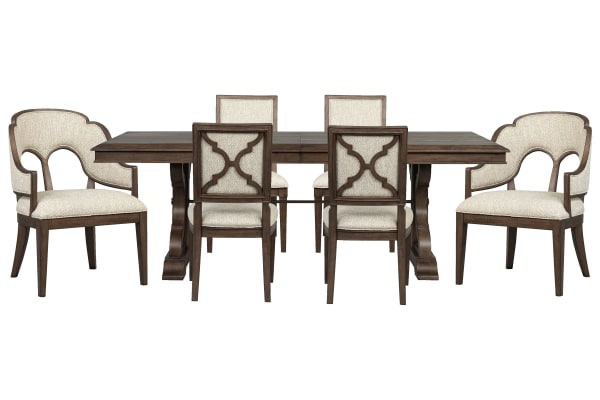 Jubilee - Extendable Trestle Dining Table With 4 Side Chairs And 2 Arm Chairs - Brown / White