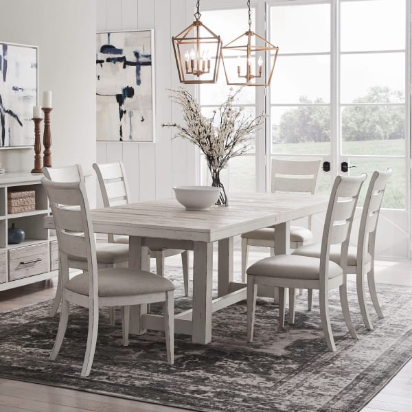 Backroads - 7 Piece Trestle Table Set - White
