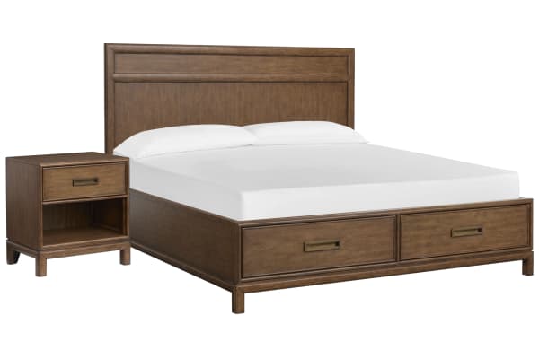 Ridgefield - Queen Panel Storage Bed With Open Nightstand - Russet