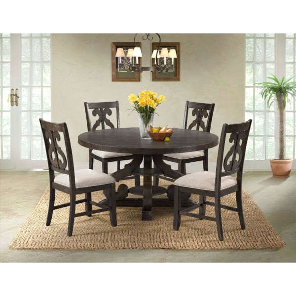 Stone - Round 5 Piece Dining Set, Round Table & 4 Chairs - Smokey Walnut