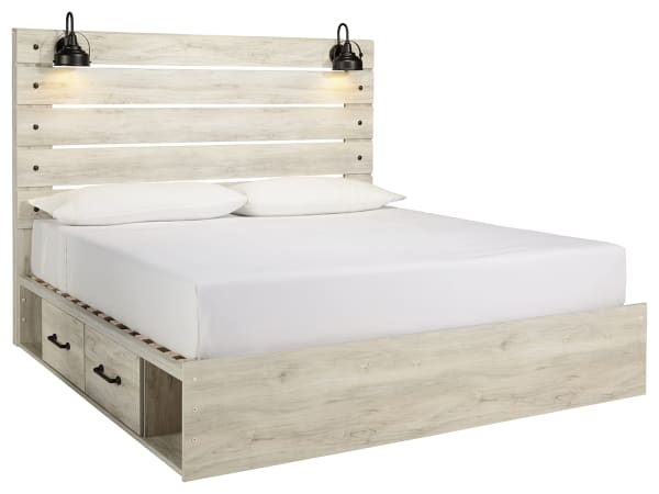 Cambeck - King Panel Bed With Side Storage Drawers - Whitewash