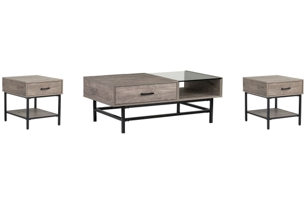 Fenwick - Rectangular Lift Top Cocktail Table With 2 End Tables - Whitetail Brown And Smoke Glass