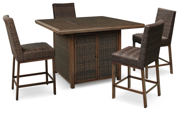 Paradise Trail - Medium Brown - 5 Pc. - Outdoor Counter Height Dining Table With 4 Barstools