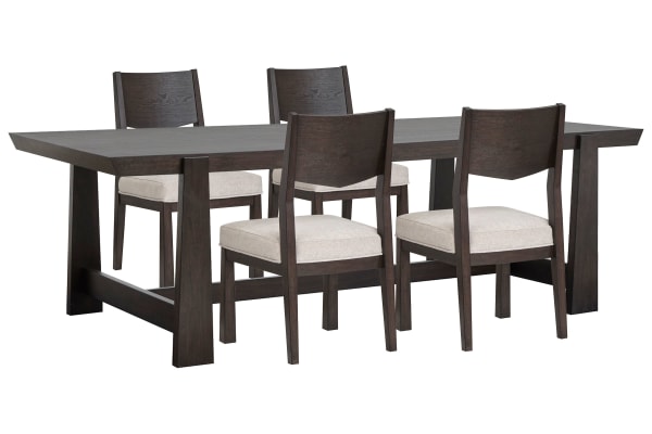 Tauren - Trestle Dining Table With 4 Side Chairs - Coffee Bean / Beige