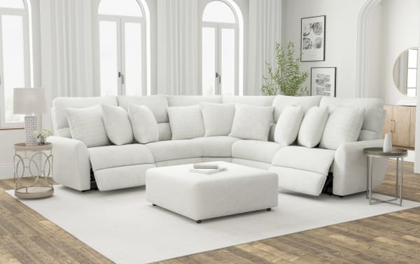 Majesty - 3 Piece Deep Seating Power Reclining Sectional With 1 Castered Cocktail Ottoman - White