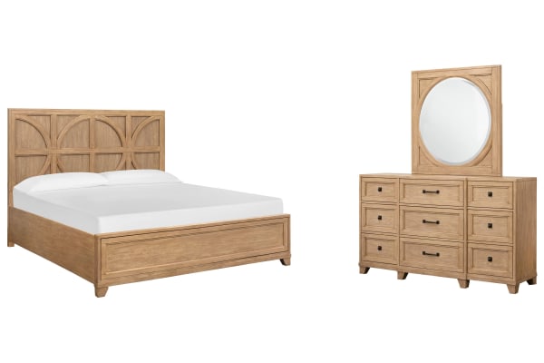 Coventry - California King Panel Bed And Drawer Dresser With Square Mirror - Honey Wheat