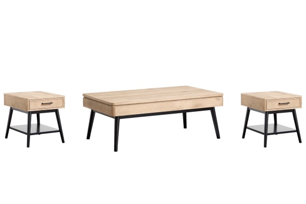 Fletcher - Lift Top Storage Cocktail Table With 2 End Tables - Driftwood / Black