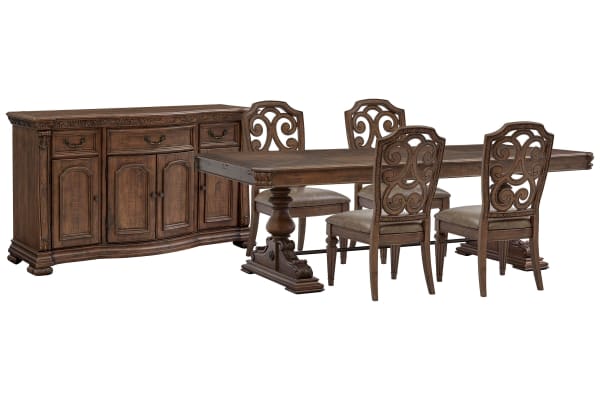 Durango - Extendable Trestle Dining Table With 4 Side Chairs And Buffet - Willadeene Brown