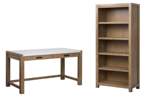 Plum Creek - Writing Desk With Bookcase - Sierra Brown / White