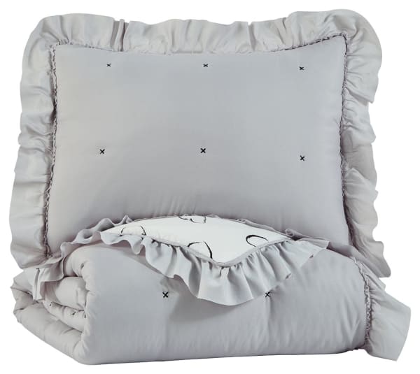 Hartlen - Gray / White - Twin Comforter Set