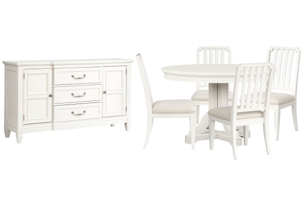 Willowbrook - Extendable 48" Round Dining Table With 4 Side Chairs And Buffet - Egg Shell White