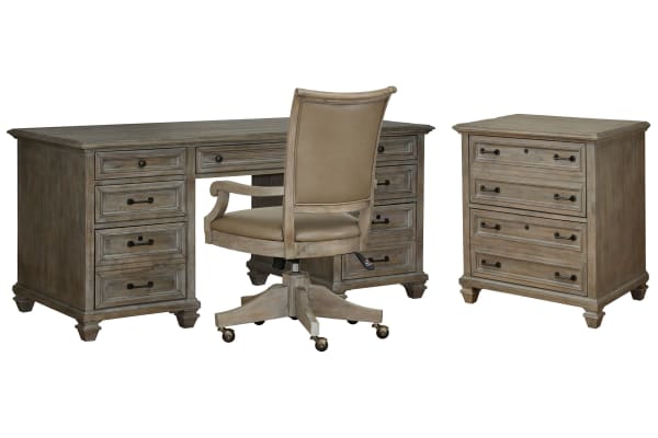 Lancaster - Executive Desk With Chair And Lateral File - Dovetail Gray