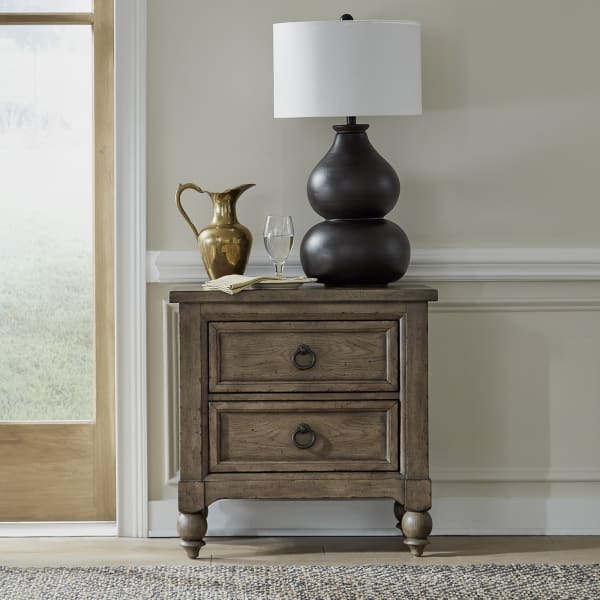 Americana Farmhouse - 2 Drawer Nightstand With Charging Station - Dusty Taupe