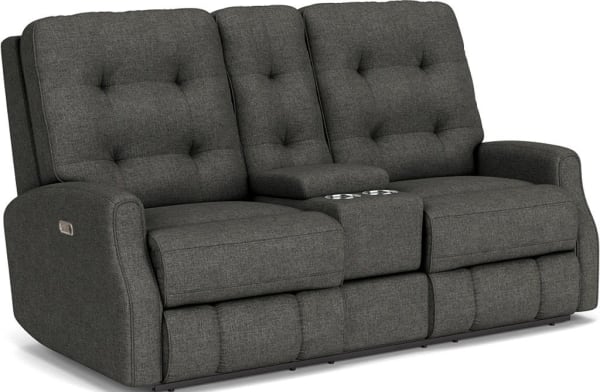 Devon - Fabric Power Reclining Loveseat With Console & Power Headrests - Dark Gray