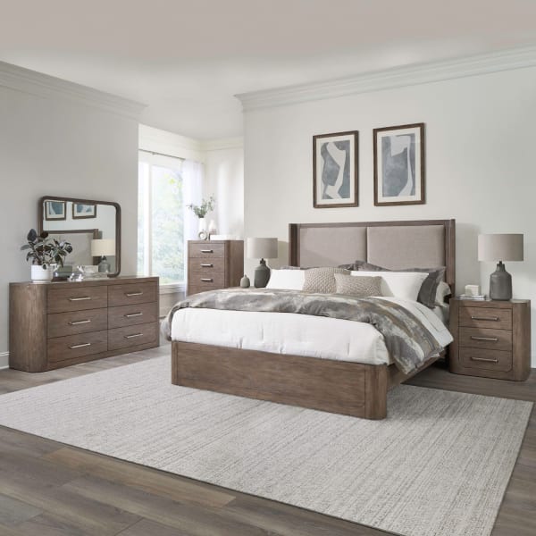 South Bend - 5 Piece Bedroom Set (King Shelter Bed, Dresser & Mirror, Chest, Night Stand) - Brown
